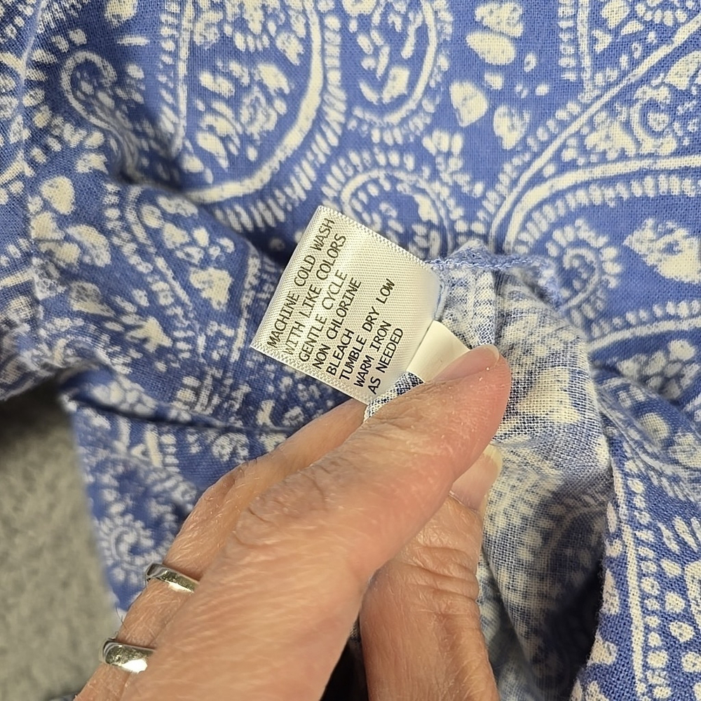 Carole Little Blue & White 3/4 Sleeve Linen Blend Embroidered Eyelet Shirt 1X - Picture 14 of 14